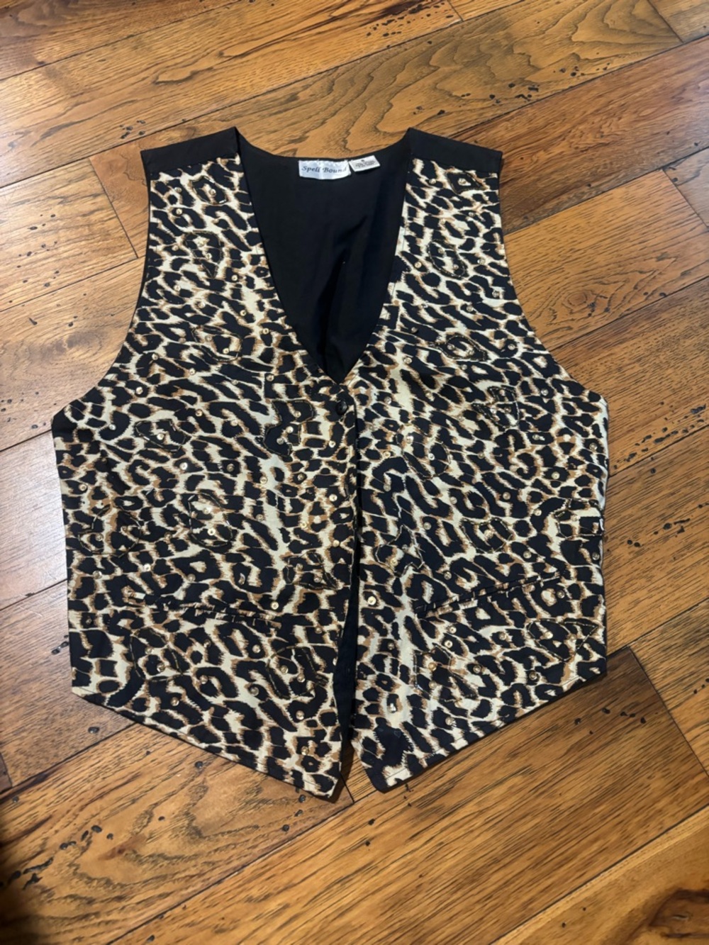 Vintage Spell Bound Cotton Leopard Print Women’s Vest - Black & Cream w/ Beading